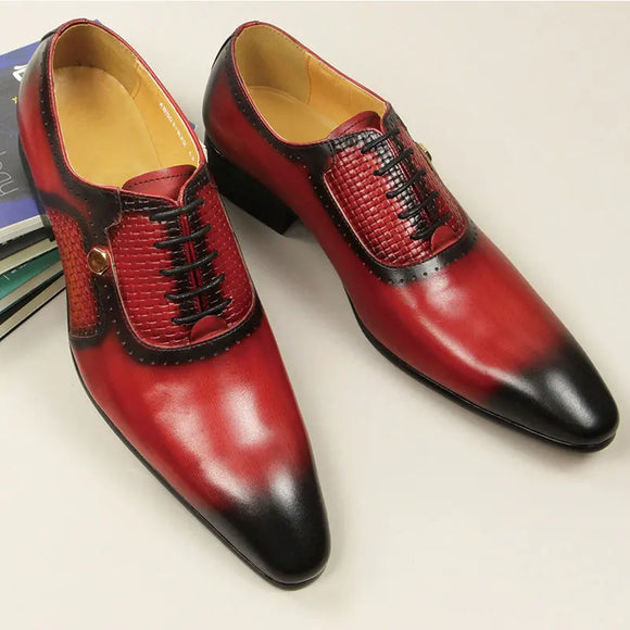 Lace-Up Fashion Red Black Hand Carved Oxford Shoes