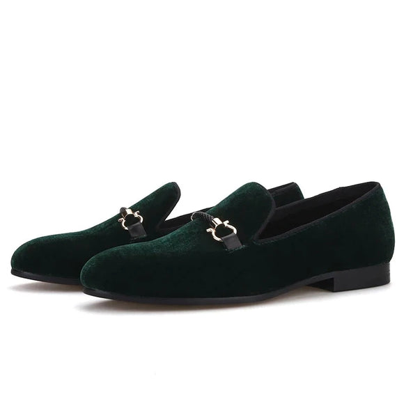 Piergitar 2021 Green Color Men Loafers With Leather Metal Buckle Party And Wedding Man Smoking Slippers Handmade Man Flats