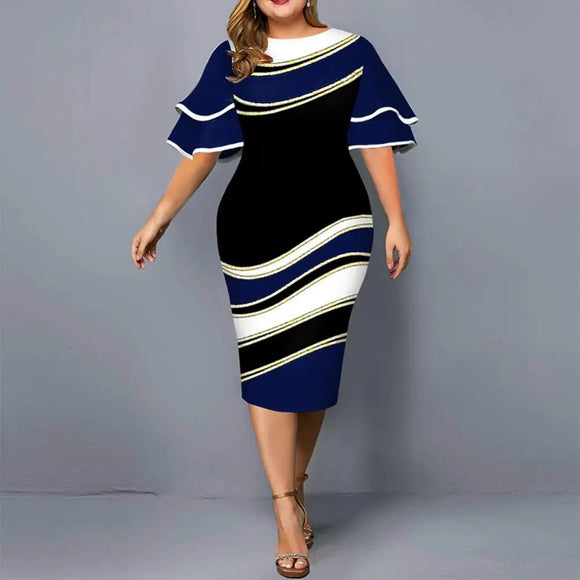 Plus Size Elegant Layered Bell Sleeve Evening Party Dress