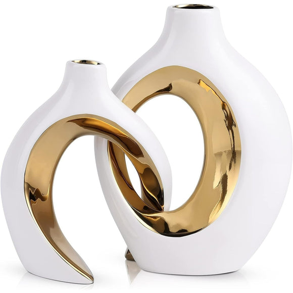 Decorative Vase Set of 2, Modern Black Home Decorative Ceramic Vase