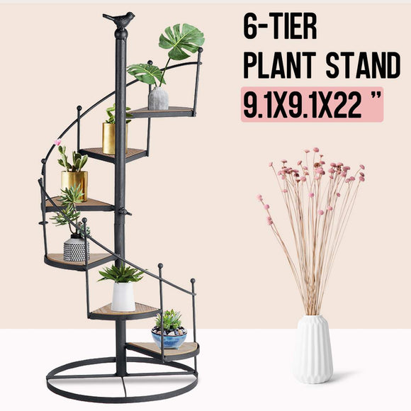 6 Layer Stair Shape Garden Flower Stand + Wood Plate