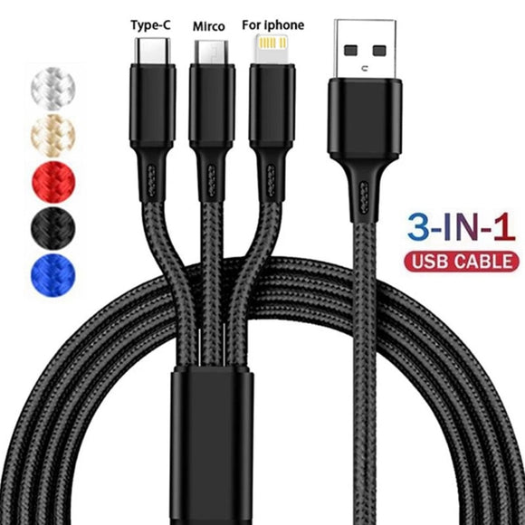 3 In 1 Fast Charging Type C Multiple Usb Charging Cord