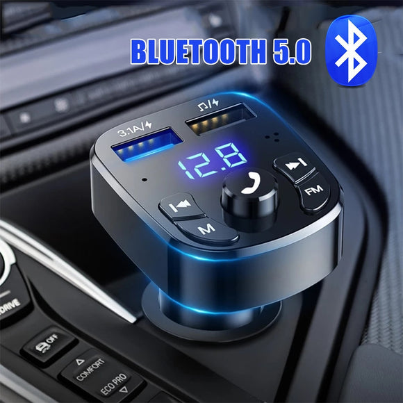 5.0 FM Transmitter Car Kit MP3 Modulator Player Handsfree Audio Receiver 2 USB Fast Charger